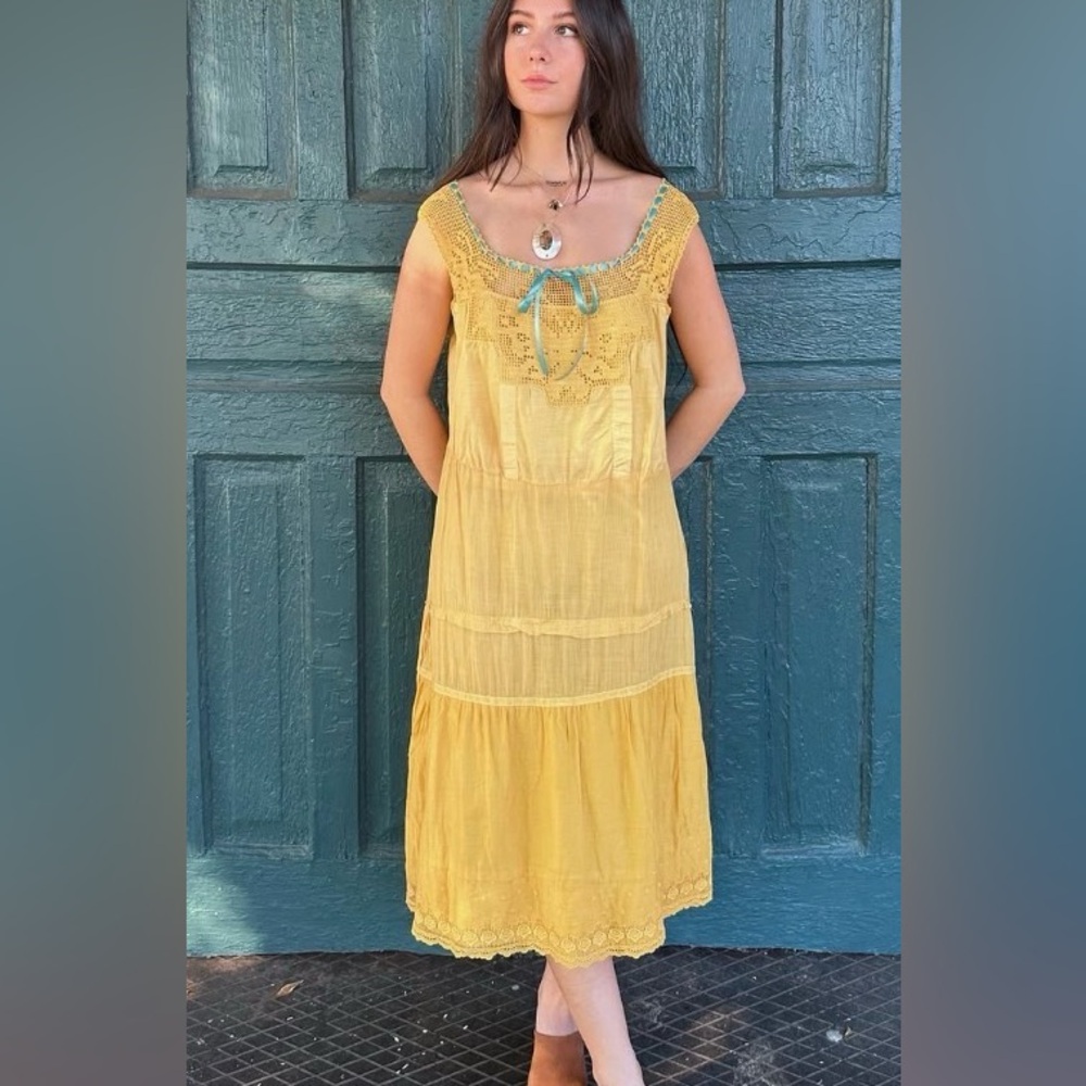 Vintage cotton slip dress with butterfly detail top.  One of a kind.  Size sm/m